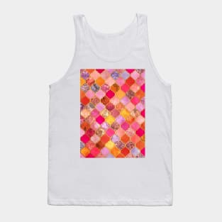 Hot Pink, Gold, Tangerine & Taupe Decorative Moroccan Tile Pattern Tank Top